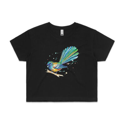 Teal Fantail Splash - Womens Crop Tee Thumbnail