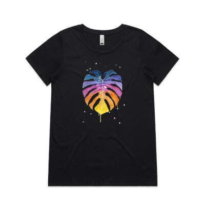 Rainbow Monstera - Womens Shallow Scoop Tee Thumbnail