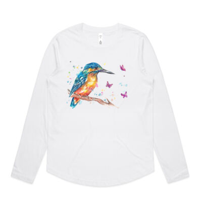 Kingfisher and Butterflies - Womens Curve Longsleeve Tee Thumbnail