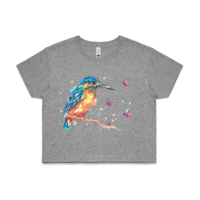 Kingfisher and Butterflies - Womens Crop Tee Thumbnail
