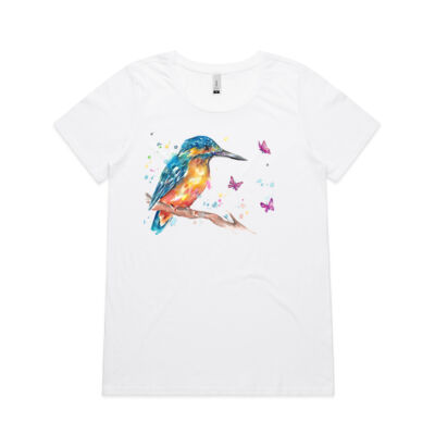 Kingfisher and Butterflies - Womens Shallow Scoop Tee Thumbnail