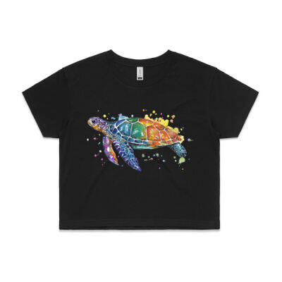 Rainbow Turtle - Womens Crop Tee Thumbnail