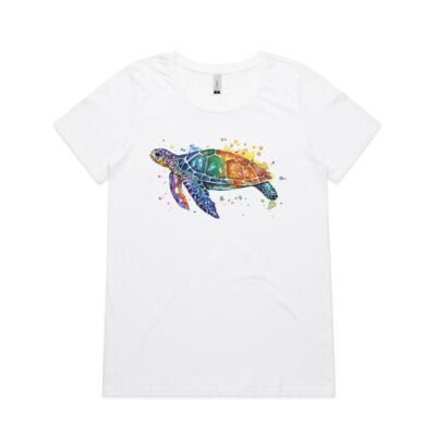 Rainbow Turtle - Womens Shallow Scoop Tee Thumbnail