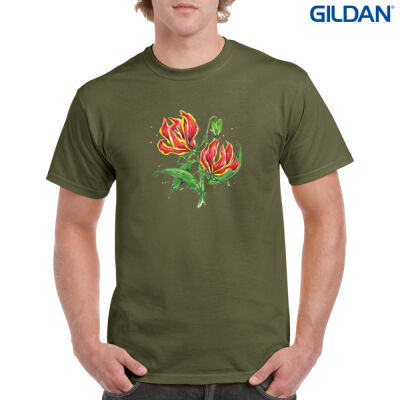 Flame Lilies - Mens Heavy Cotton T-Shirt Thumbnail