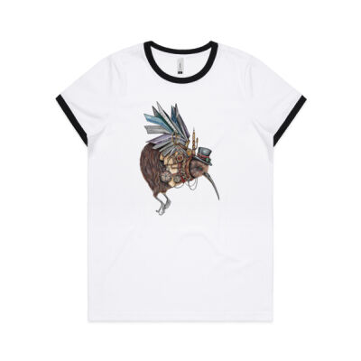 Steampunk Kiwi bird - AS Colour Womens Ringer Tee Thumbnail